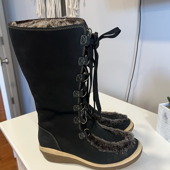 TIMBERLAND KICKADILLA Suede Leather Faux Fur Lace up boots. Size 8M - Picture 5 of 14